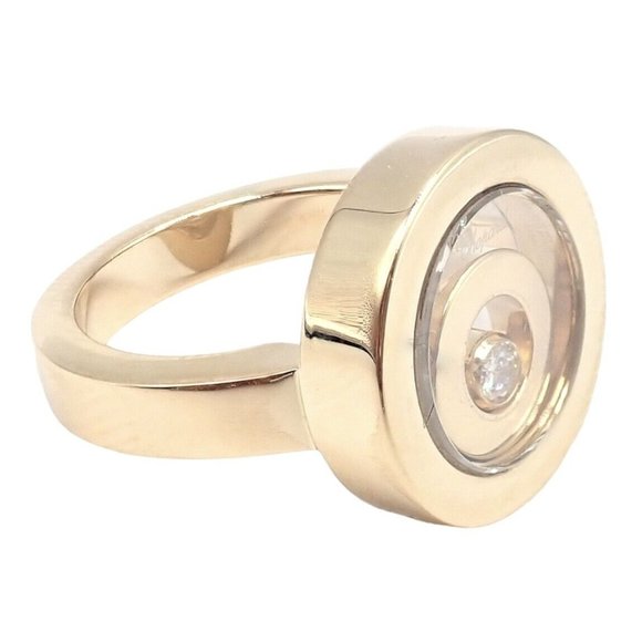 Authentic! Chopard 18k Yellow Gold Diamond Double Circle Happy Spirit Ring - Picture 2 of 12